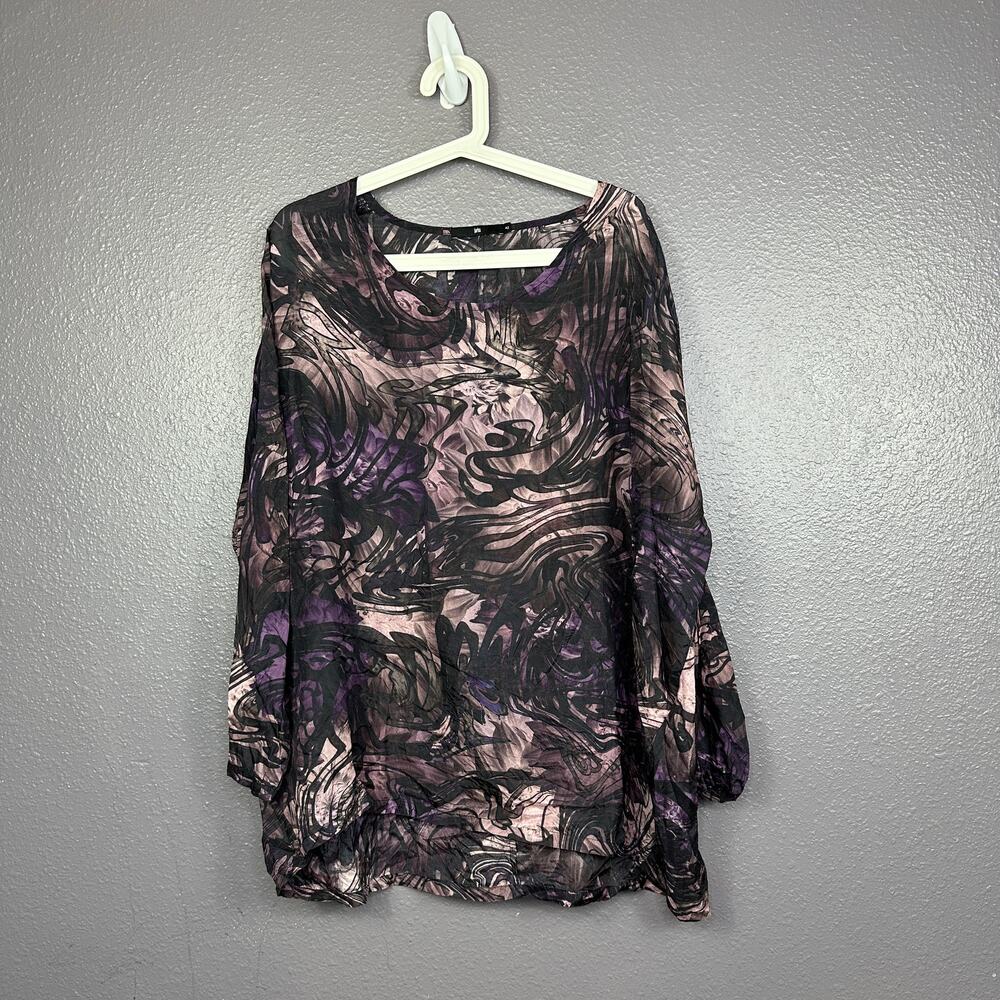 Jarbo Silk Top Women EU 40 Long Sleeve Abstract Print Timeless Lagenlook Comfort
